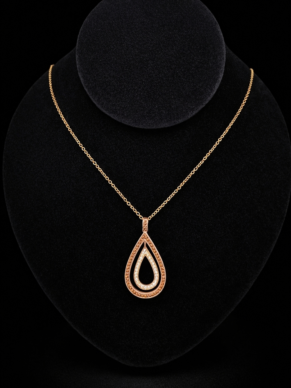 Swarovski Delicate Rose Gold Teardrop Pendant Necklace Rose & Chocolate Crystals